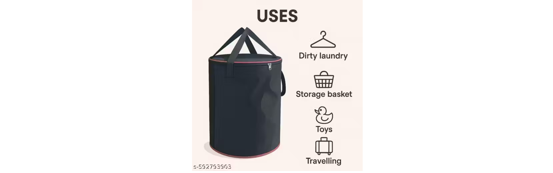 BAGRINO 55 L Black Laundry Basket (Nylon)