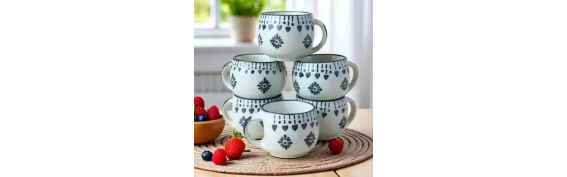 Ceramic Grey Pattern Tea Cup Set