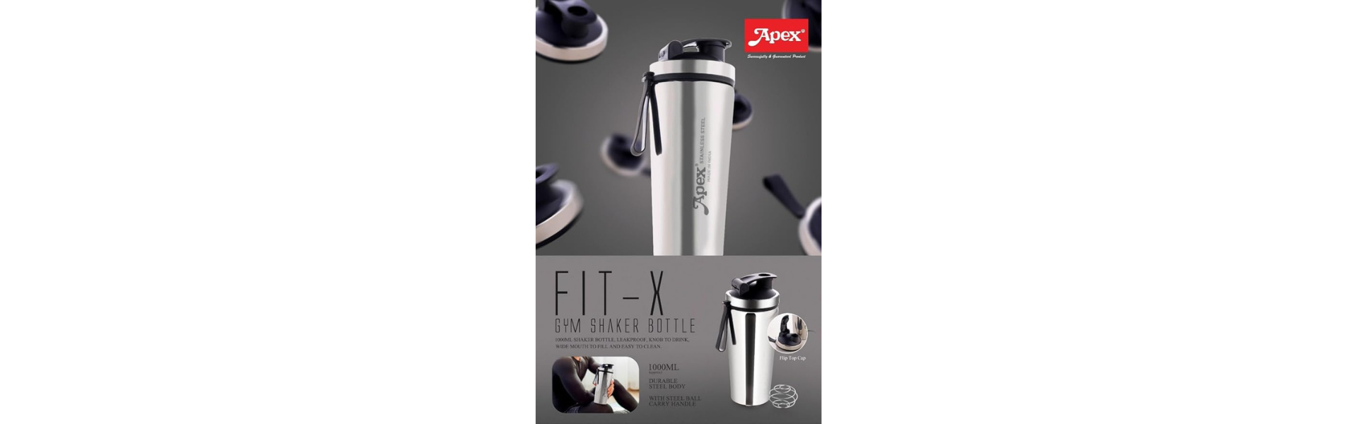Premium FIT-X 1000ml Stainless Steel Gym Shaker Bottle