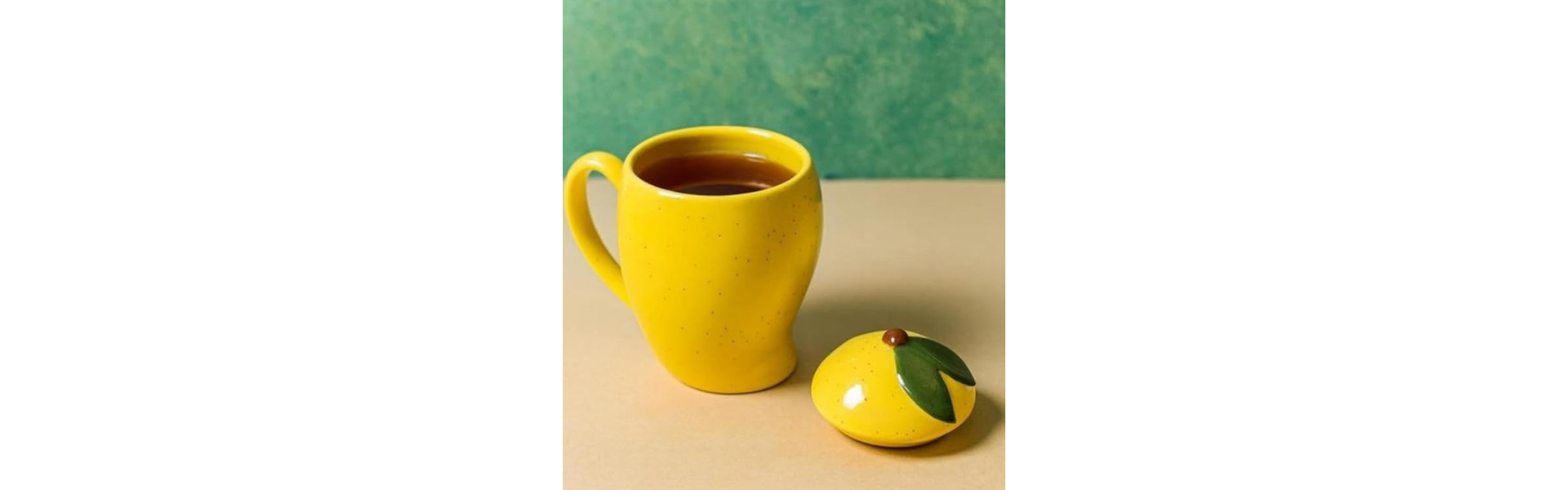 Handcrafted Yellow Ceramic Fruit Mugs
