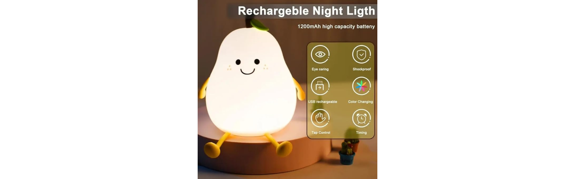 Pear Night Light Lamp for Bedroom Kids 7 Color...