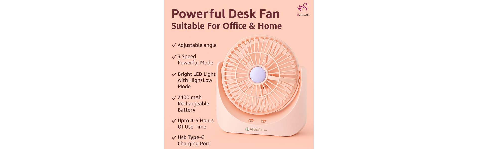 Rechargeable Table Fan with LED