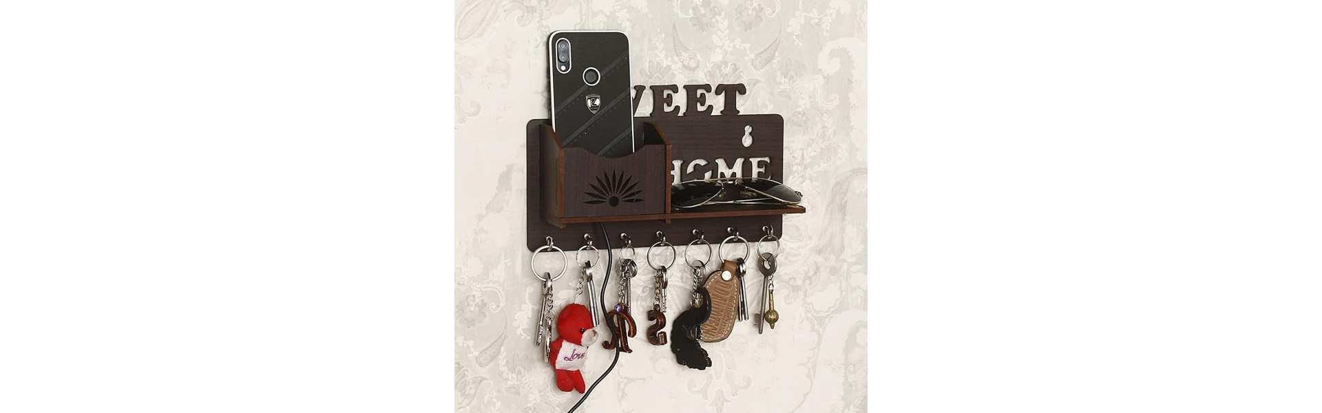 SK Wood Craft Wood Key Holder (7 Hooks, Brown)
