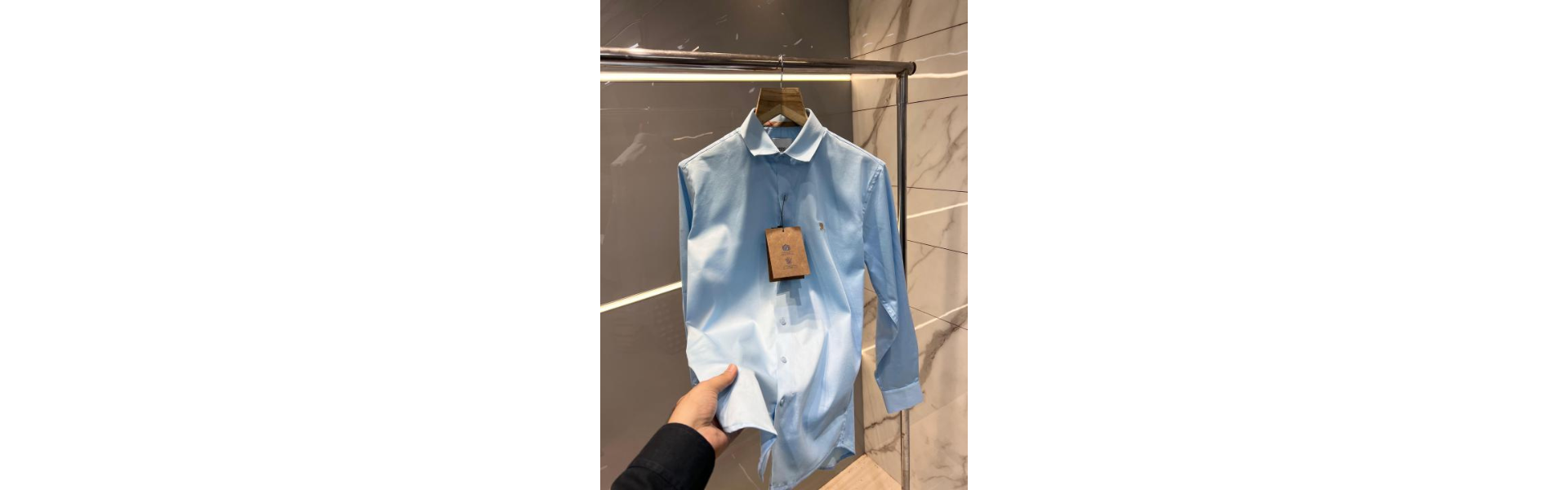 Sky Blue Logo Cotton Lycra Fabric Shirt