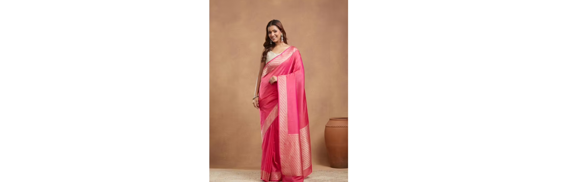 Pink Viscose Blend Sari
