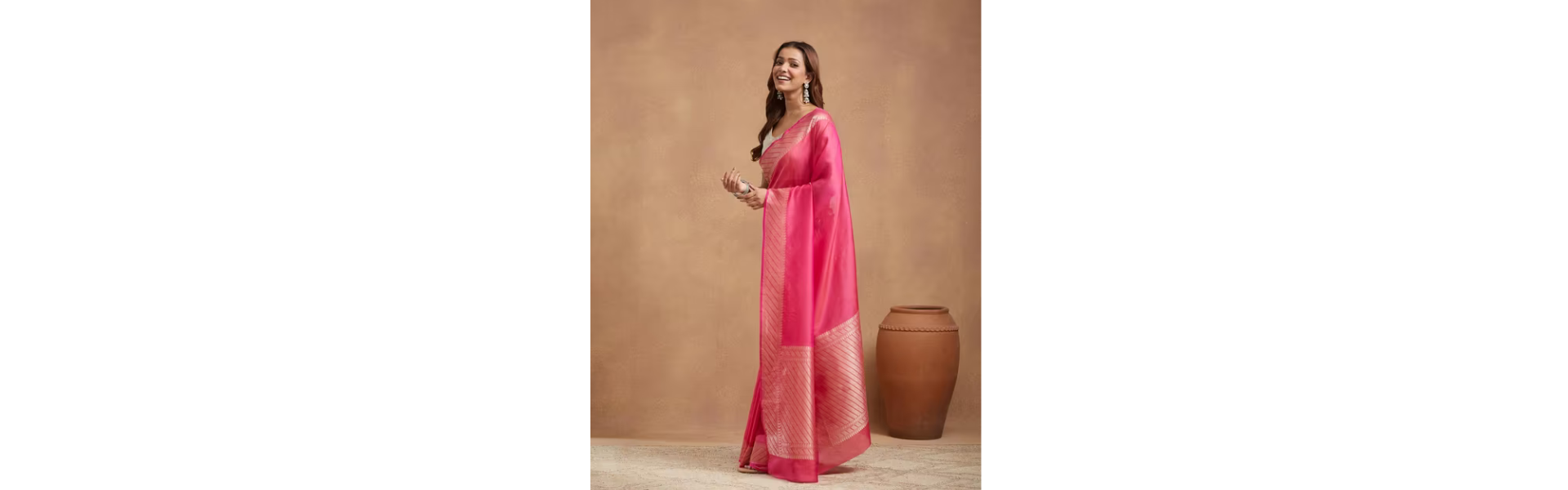 Pink Viscose Blend Sari