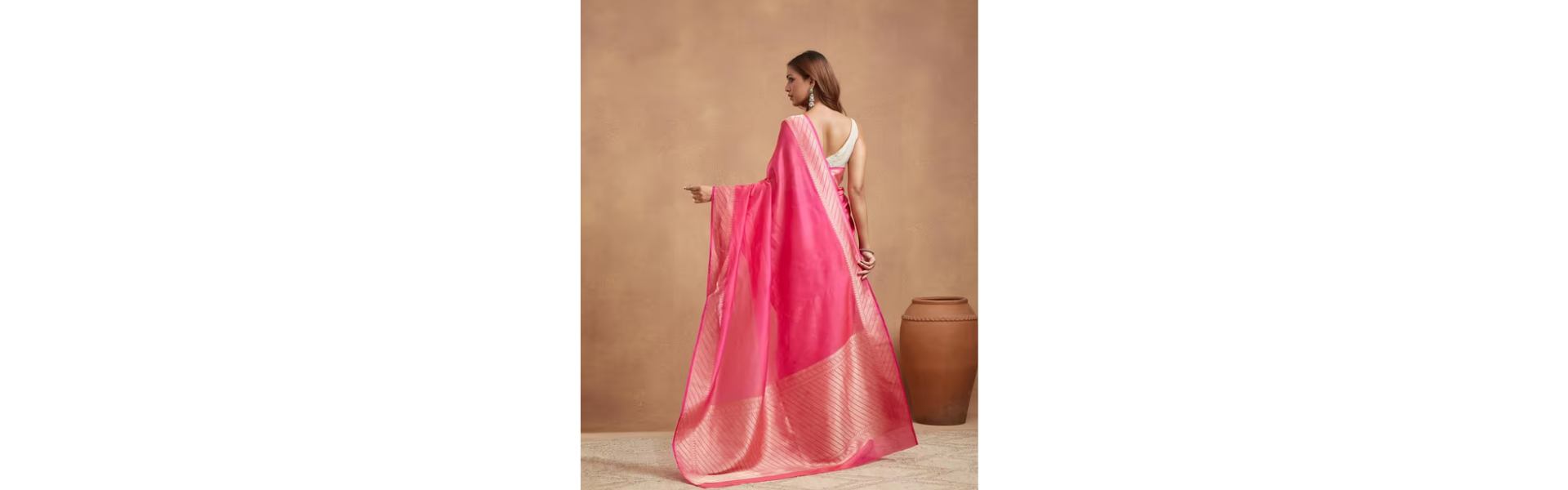 Pink Viscose Blend Sari