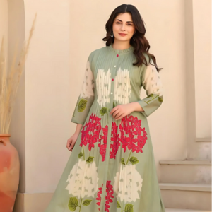 Pastel Green Floral Mul Cotton Kurta Set