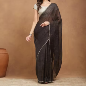 Black Silk Blend Hand Woven Sari