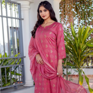 Blush Elegance Golden Print Rayon Kurta Set