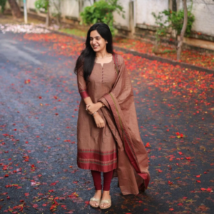 Brown Pure Cotton Kanchi Kurta, Pant And Dupatta Set