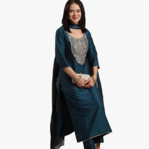 GoSriKi Women's Rayon Viscose Embroidered Straight Kurta with Pant &amp; Dupatta