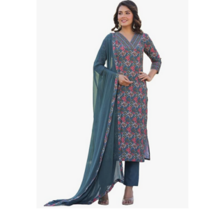 GoSriKi Women's Rayon Blend Straight Printed Kurta with Pant &amp; Dupatta