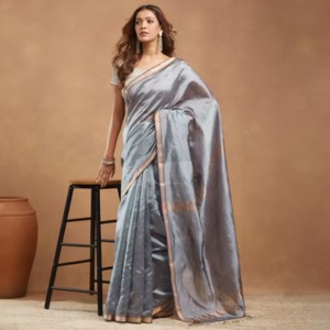 Grey Silk Blend Jamdani Sari