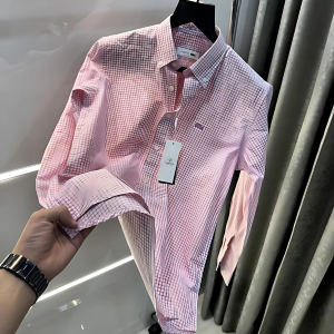 Pink Checks Embroidery Logo Shirt