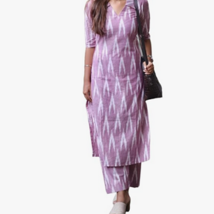 GoSriKi Women's Cotton Ikat Print Kurta Set | Soft Fabric