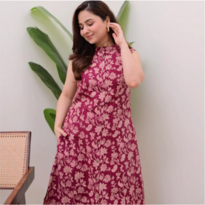 Maroon Floral A Line Kurta