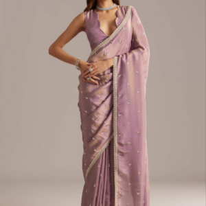 Mauve Tissue Saree With Cutdana Embroidery