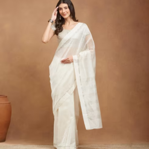 Natural Cotton Silk Blend Hand Woven Sari