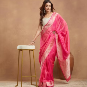 Pink Viscose Blend Sari