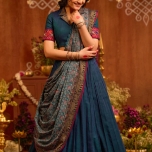 Rudram Half Saree In Peacock Blue