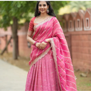 Gaji Silk Half Saree - Bright Pink
