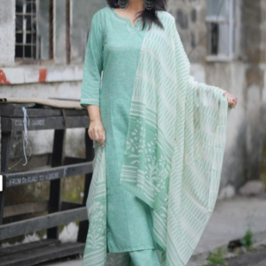 Anni Designer Thread Work Notch Neck Straight Kurta With Trousers And Dupatta