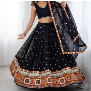 Black Faux Georgette Navratri Half Saree