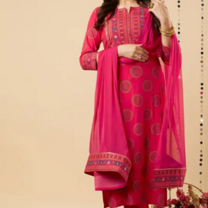 FABUNNA COTTON Women Viscose Rayon Kurta Pant Dupatta Set