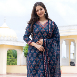 KALINI Floral Printed Straight Kurta With Trousers &amp; Dupatta