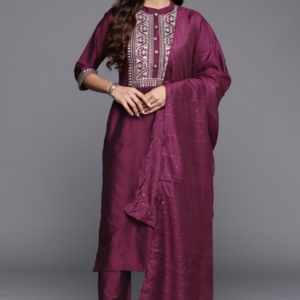 Gerua By Libas Women Ethnic Motifs Embroidered Kurta with Trousers &amp; Dupatta