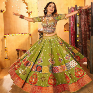 Gorgeous Green Color Navratri Half Saree