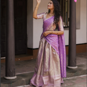 Lilac Banaras Half Saree