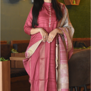 Luxurious Rose Red Ready to Wear Silk Kurti Set